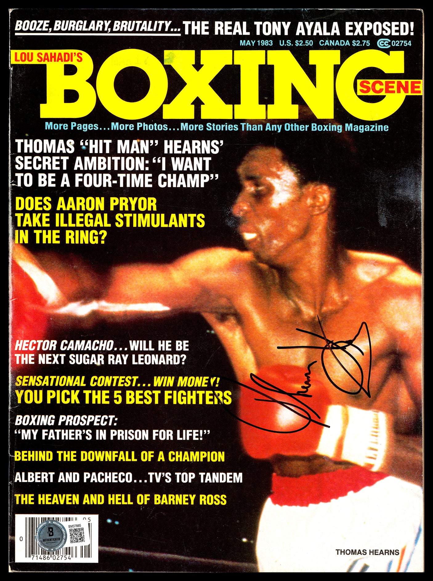 Thomas Hit Man Hearns Autographed Magazine Beckett BAS QR #BM37885