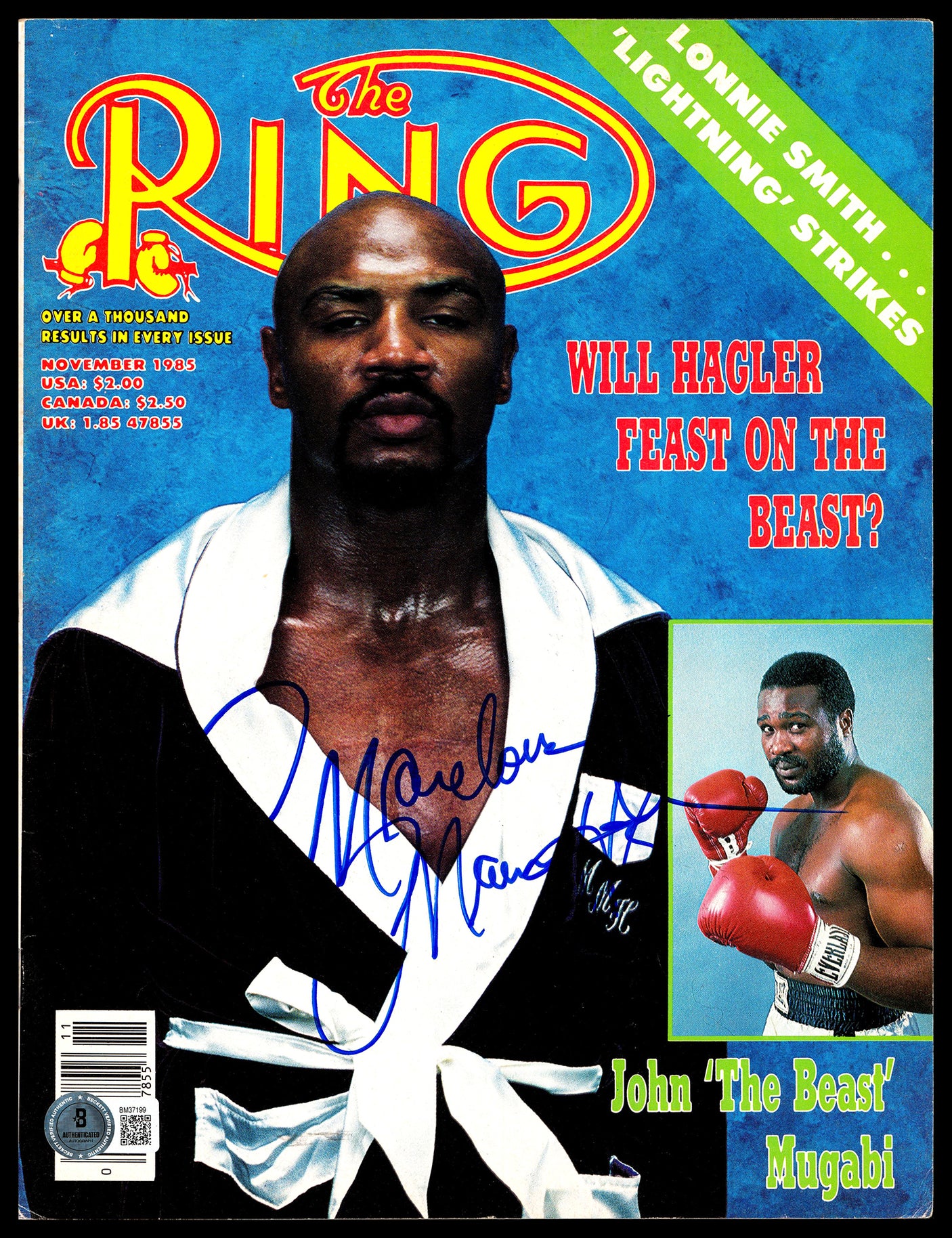 Marvelous Marvin Hagler Autographed Magazine Beckett BAS QR #BM37199