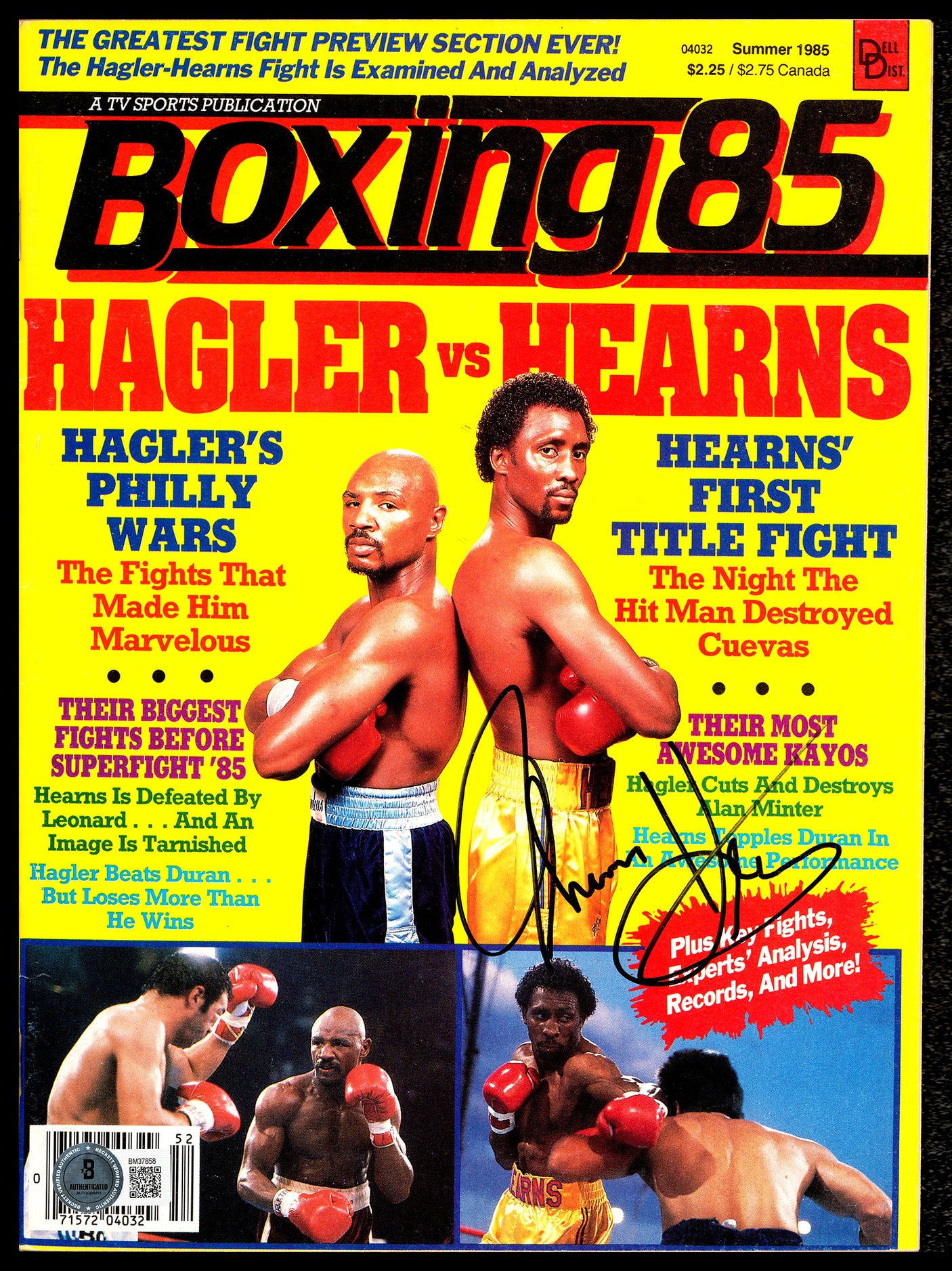 Thomas Hit Man Hearns Autographed Magazine Beckett BAS QR #BM37858