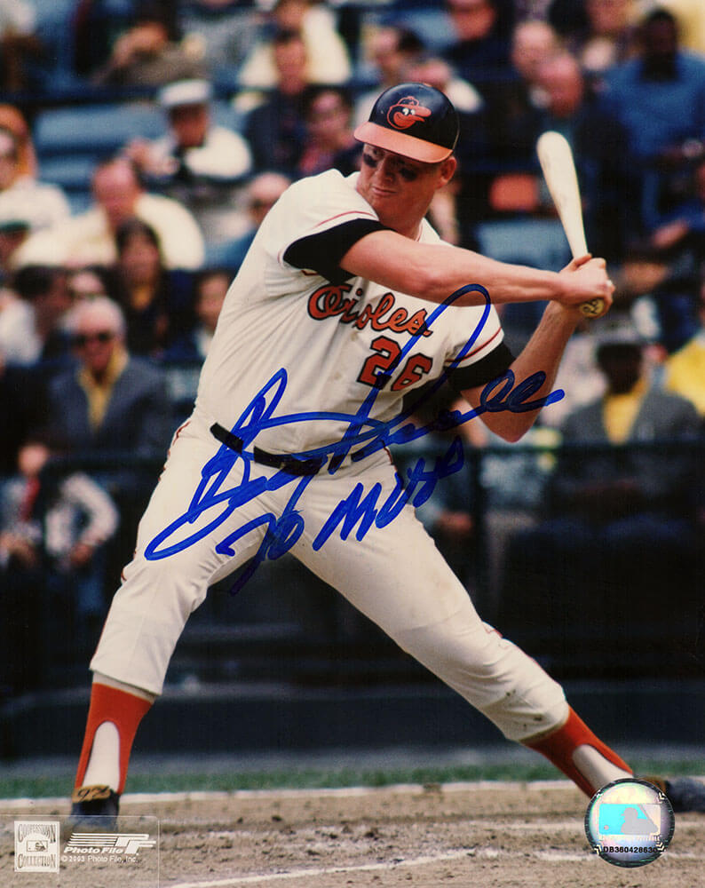 Boog Powell Signed Baltimore Orioles Batting Action 8x10 Photo w/70 MVP