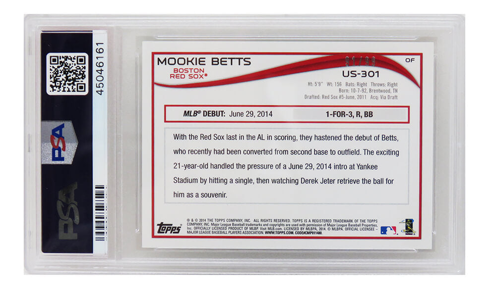 Mookie Betts (Boston Red Sox) 2014 Topps Update RC Rookie Card #US301 CAMO #91/99 - PSA 10 GEM MINT (LOW POP!)