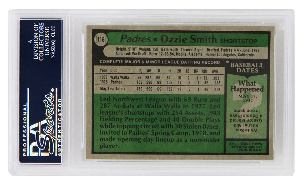 Ozzie Smith (San Diego Padres) 1979 Topps Baseball RC Rookie Card #116 - PSA 7 NM (A)