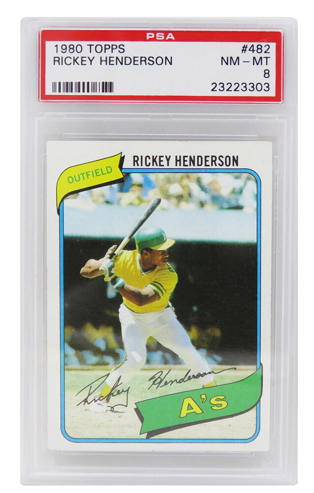 Rickey Henderson (Oakland A's) 1980 Topps Baseball #482 RC Rookie Card - PSA 8 NM-MT (F)