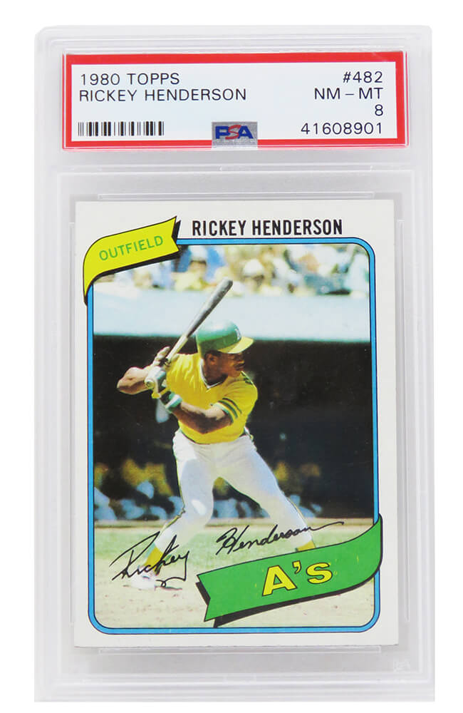 Rickey Henderson (Oakland A's) 1980 Topps Baseball #482 RC Rookie Card - PSA 8 NM-MT (H)