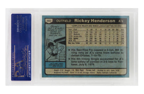 Rickey Henderson (Oakland A's) 1980 Topps Baseball #482 RC Rookie Card - PSA 9 MINT (K)