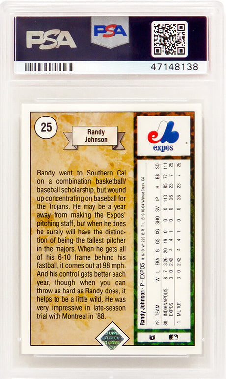 Randy Johnson (Montreal Expos) 1989 Upper Deck Baseball #25 RC Rookie Card - PSA 10 GEM MINT
