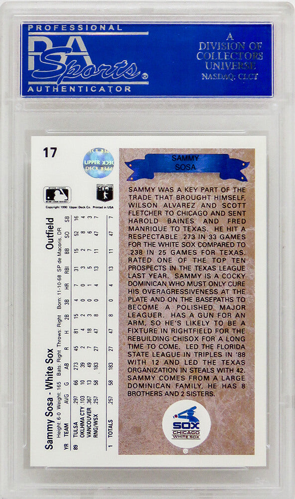 Sammy Sosa (Chicago White Sox) 1990 Upper Deck Baseball #17 RC Rookie Card - PSA 10 GEM MINT