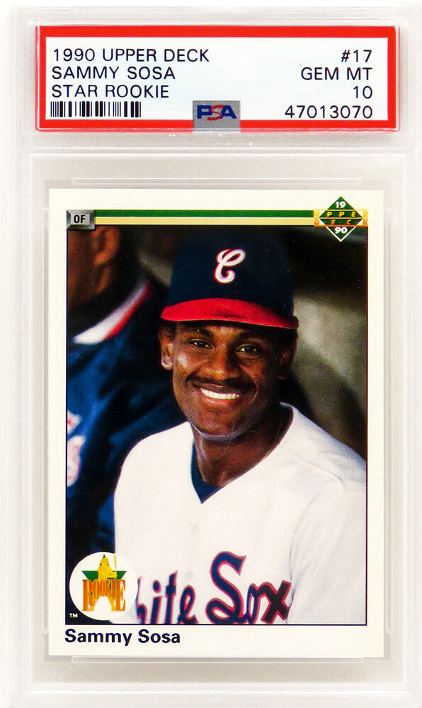 Sammy Sosa (Chicago White Sox) 1990 Upper Deck Baseball #17 RC Rookie Card - PSA 10 GEM MINT (New Label)