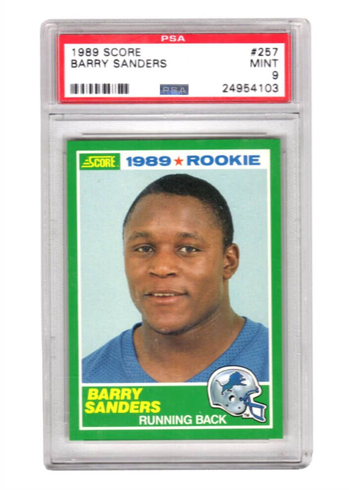Barry Sanders (Detroit Lions) 1989 Score Football #257 RC Rookie Card - PSA 9 MINT (Silver Label)