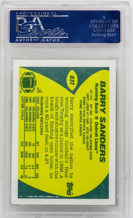 Barry Sanders (Detroit Lions) 1989 Topps Traded Football #83T RC Rookie Card - PSA 10 GEM MINT