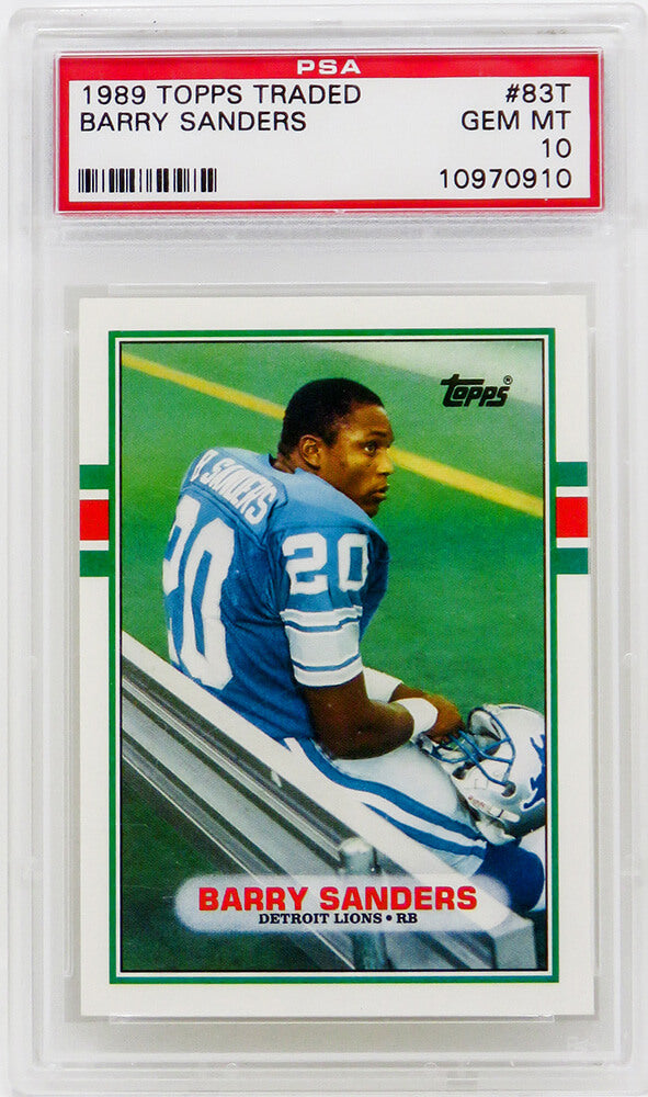 Barry Sanders (Detroit Lions) 1989 Topps Traded Football #83T RC Rookie Card - PSA 10 GEM MINT