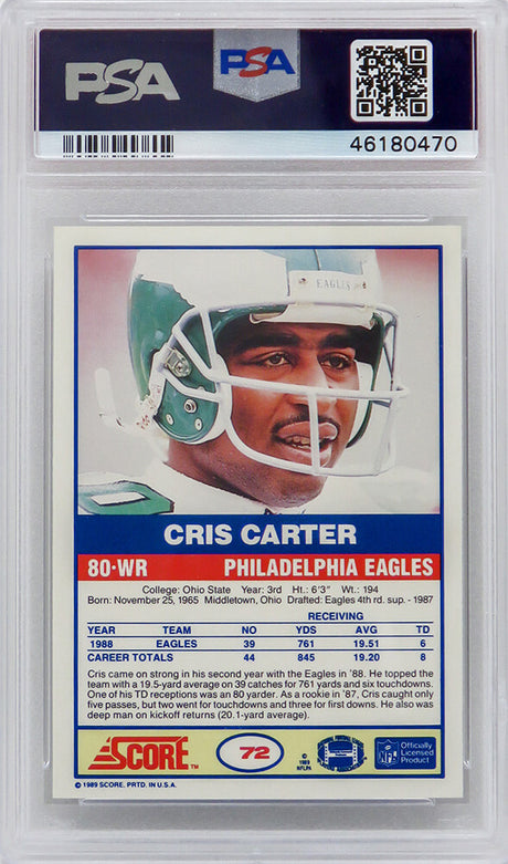 Cris Carter (Philadelphia Eagles) 1989 Score Football #72 RC Rookie Card - PSA 10 GEM MINT (New Label)