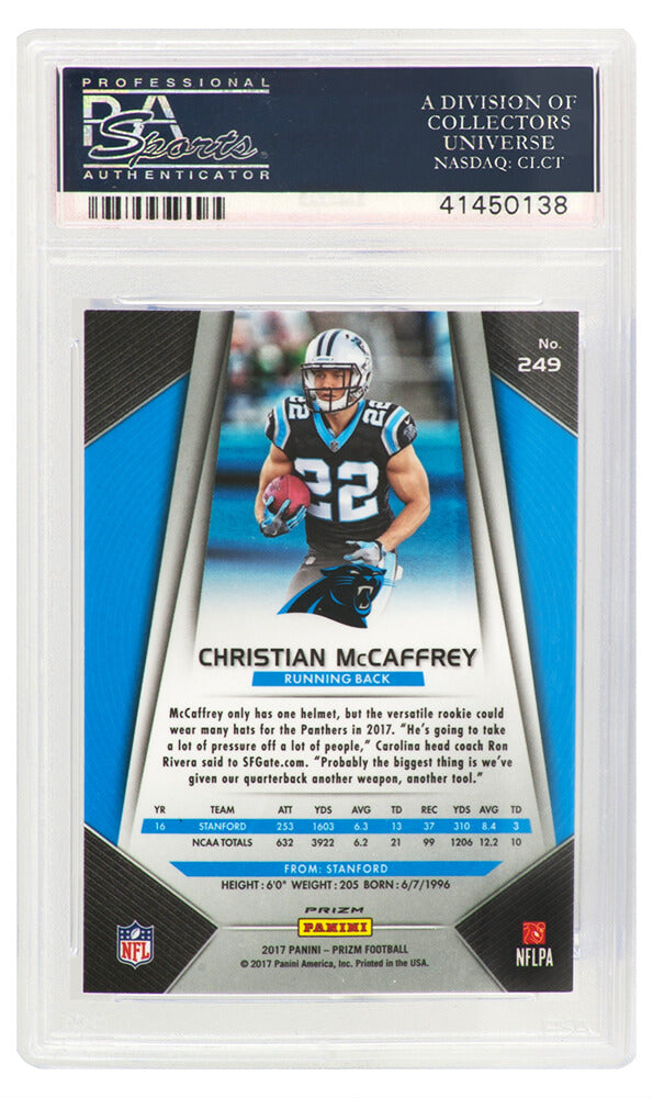 Christian McCaffrey (Carolina Panthers) 2017 Panini Prizm Football #249 Prizm RC Rookie Card - PSA 10 GEM MINT (Silver Label)