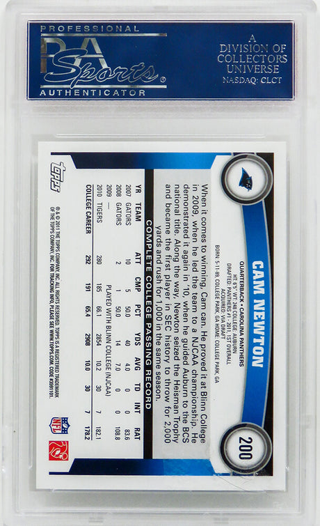 Cam Newton (Carolina Panthers) 2011 Topps Football #200 RC Rookie Card - PSA 10 GEM MINT