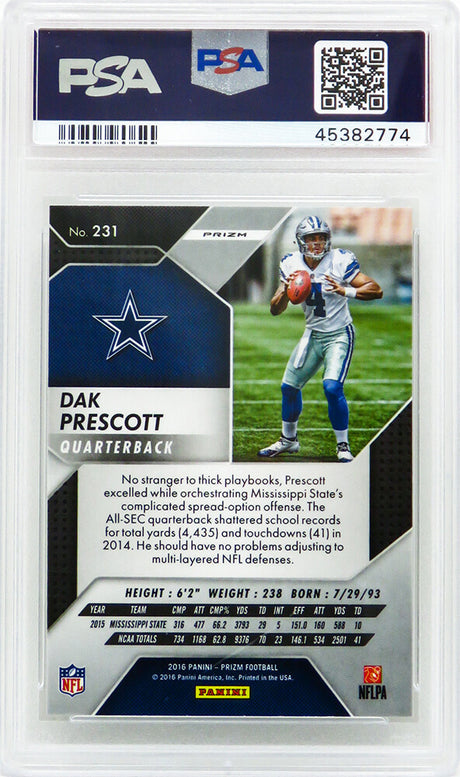 Dak Prescott (Dallas Cowboys) 2016 Panini Prizm Football #231 Flash Prizm RC Rookie Card - PSA 10 GEM MINT