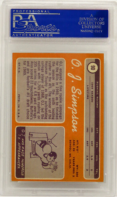 O.J. Simpson (Buffalo Bills) 1970 Topps Football #90 RC Rookie Card - PSA 7 NM (T1)