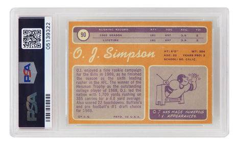 O.J. Simpson (Buffalo Bills) 1970 Topps Football RC Rookie Card #90 - PSA 7 NM (T3)