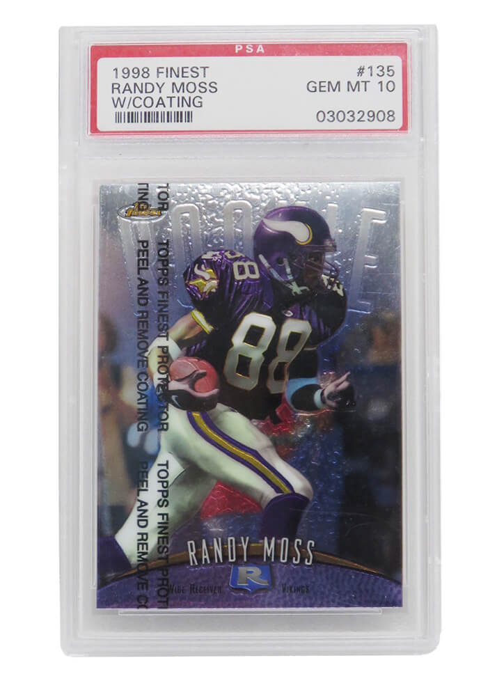 Randy Moss (Minnesota Vikings) 1998 Topps Finest Football #135 RC Rookie Card w/Coating - PSA 10 GEM MINT