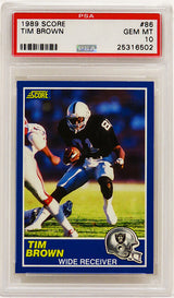 Tim Brown (Raiders) 1989 Score Football #86 RC Rookie Card - PSA 10 GEM MINT (Silver Label)