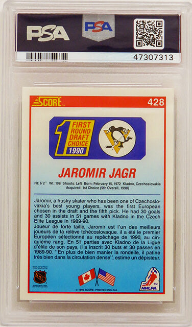 Jaromir Jagr (Pittsburgh Penguins) 1990 Score Canadian Hockey #428 RC Rookie Card - PSA 10 GEM MINT