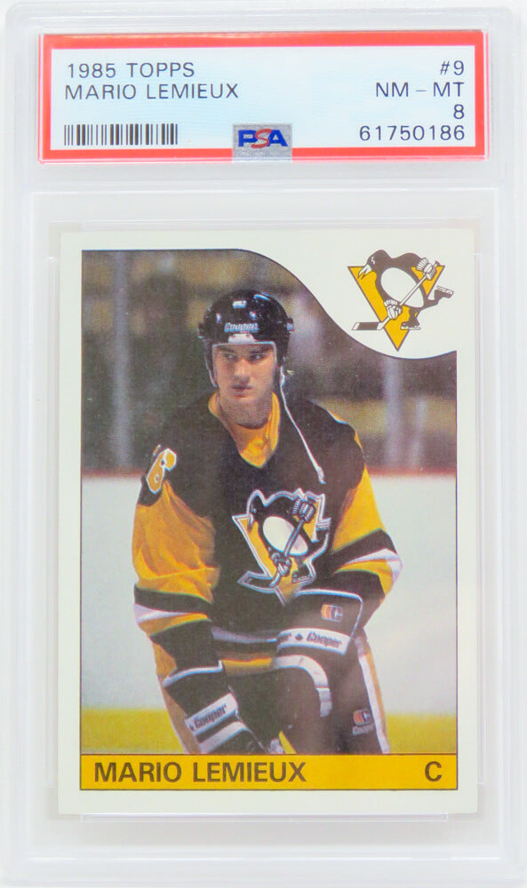 Mario Lemieux (Pittsburgh Penguins) 1985 Topps Hockey RC Rookie Card #9 - (PSA 8 NM-MT) (G)