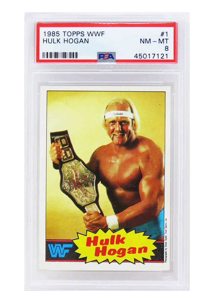 Hulk Hogan 1985 Topps WWF Pro Wrestling Stars (Yellow Background) RC Rookie Card #1 - PSA 8 NM-MT
