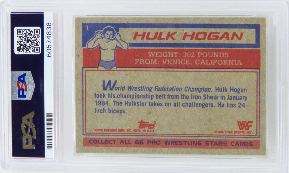 Hulk Hogan 1985 Topps WWF Pro Wrestling Stars (Yellow Background) RC Rookie Card #1 - PSA 9 MINT