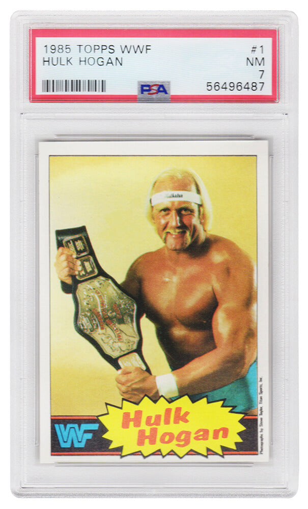 Hulk Hogan 1985 Topps WWF Pro Wrestling Stars (Yellow Background) Rookie Card #1 - (PSA 7 - NM)