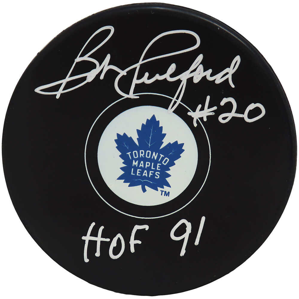 Bob Pulford Signed Toronto Maple Leafs Logo Hockey Puck w/HOF'91
