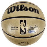 Lakers Magic Johnson Signed Gold Wilson 75th Anniversary Basketball w/case BAS W