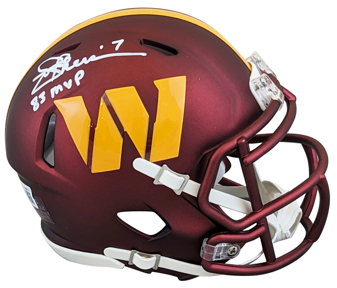 Commanders Joe Theismann "83 NFL MVP" Signed Speed Mini Helmet W/ Case BAS Wit
