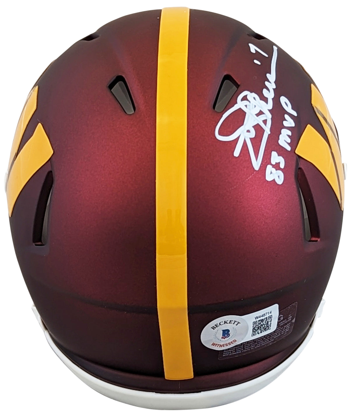 Commanders Joe Theismann "83 NFL MVP" Signed Speed Mini Helmet W/ Case BAS Wit