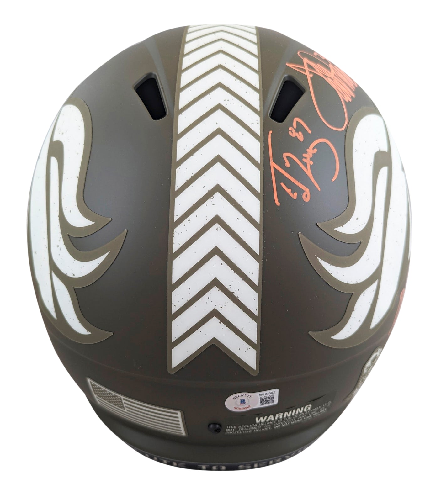 Broncos (5) Elway, Sharpe, Davis +2 Signed STS Full Size Speed Rep Helmet BAS W