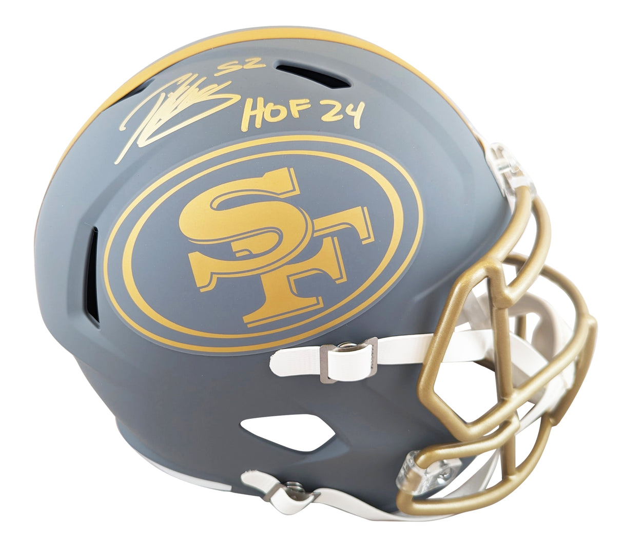 49ers Patrick Willis "HOF 24" Signed Slate F/S Speed Rep Helmet W/ Case BAS Wit