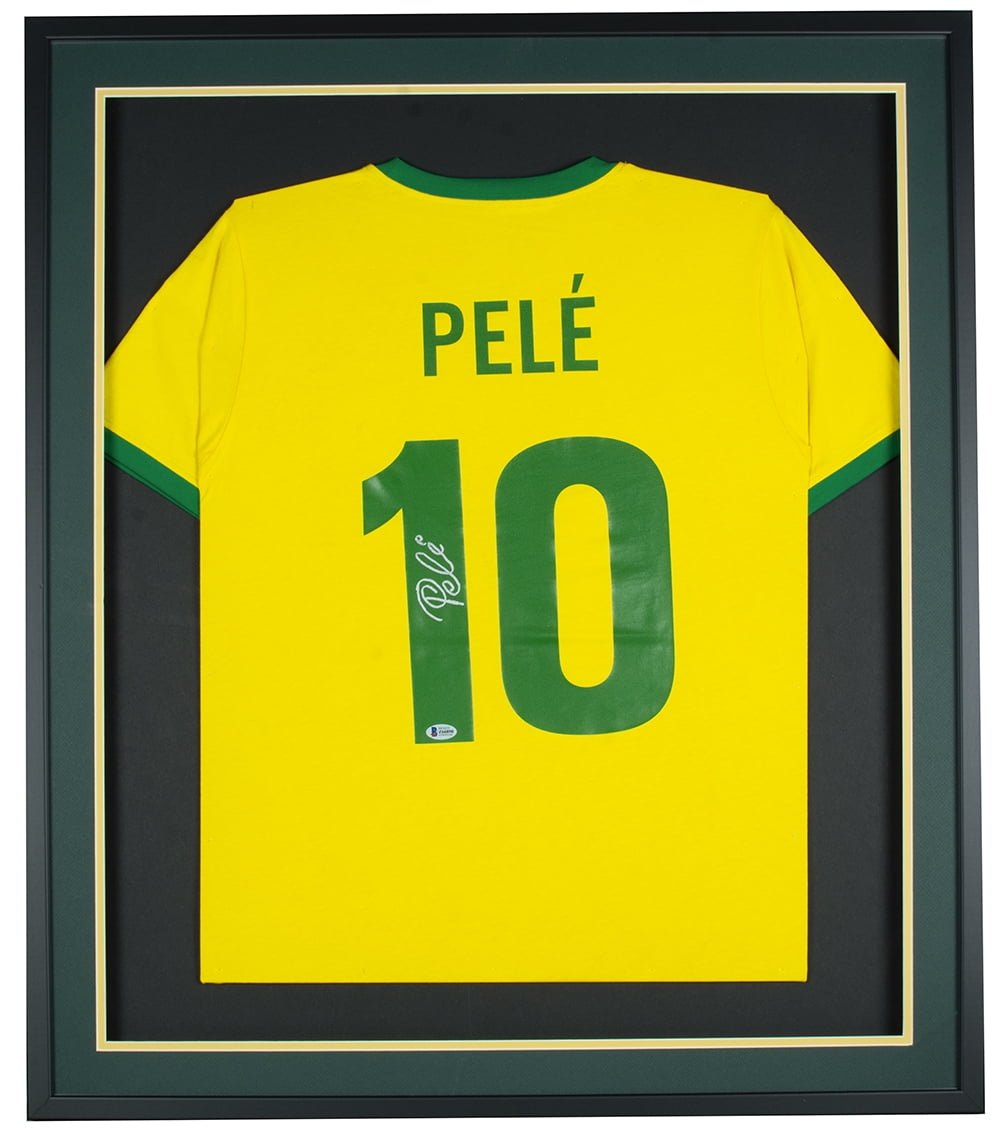 Pele Signed Framed Yellow Brazil Soccer Jersey BAS - Sports Integrity