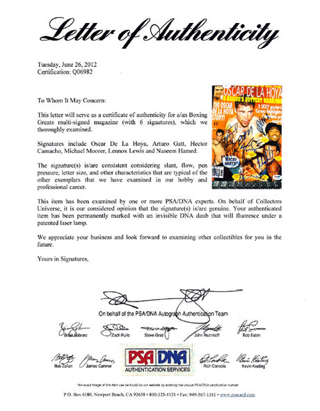 Boxing Greats Autographed Magazine Cover With 6 Total Signatures Including Arturo Gatti & Oscar De La Hoya PSA/DNA #Q06982