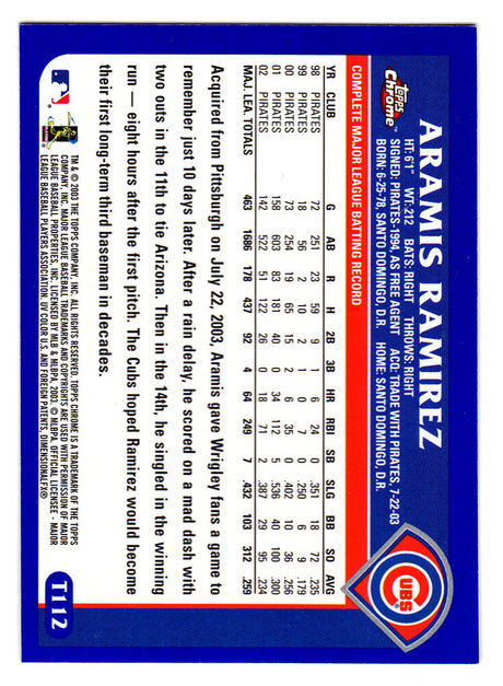 Aramis Ramirez Signed Chicago Cubs 2003 Topps Traded Chrome Baseball Card #T112