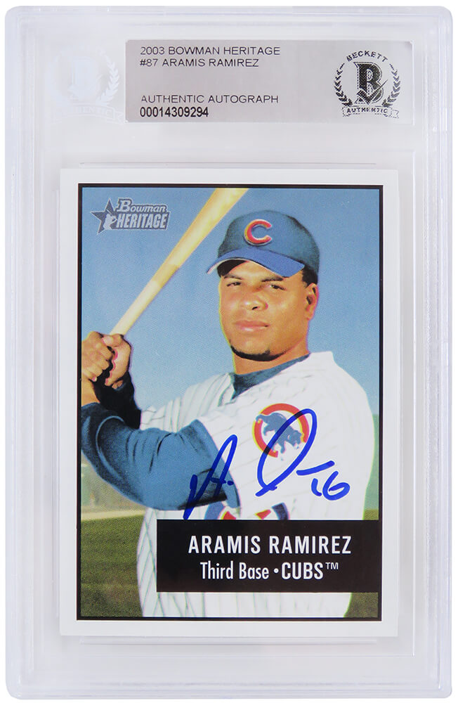 Aramis Ramirez Signed Chicago Cubs 2003 Bowman Heritage Baseball Card #87 - (Beckett Encapsulated)