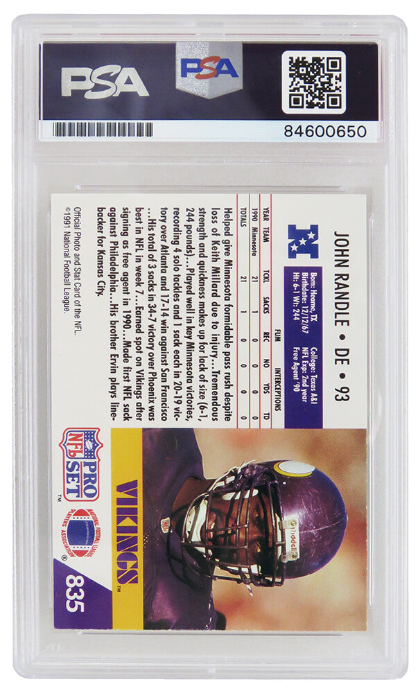 John Randle Signed Minnesota Vikings 1991 Pro Set Rookie Football Card #835 - (PSA/DNA Encapsulated)
