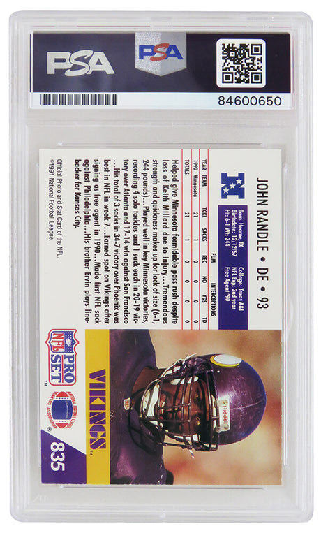 John Randle Signed Minnesota Vikings 1991 Pro Set Rookie Football Card #835 - (PSA/DNA Encapsulated)