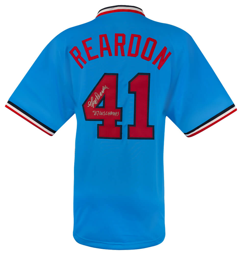 Jeff Reardon Signed Baby Blue Throwback Custom Baseball Jersey w/87 WS Champs