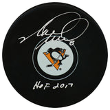 Mark Recchi Signed Pittsburgh Penguins Logo Hockey Puck w/HOF 2017