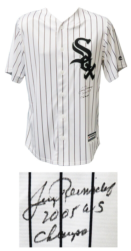 Jerry Reinsdorf Signed Chicago White Sox Majestic White Pinstripe Jersey w/ 2005 WS Champs