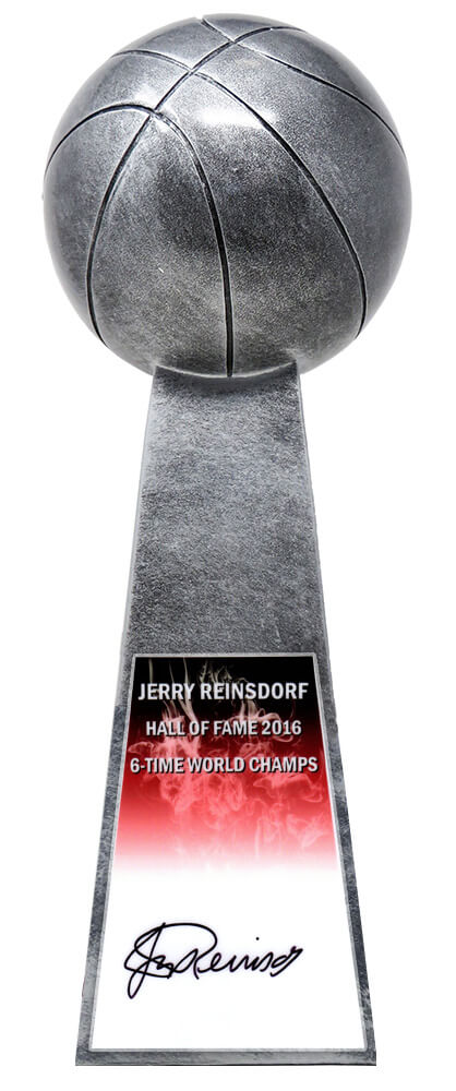 Jerry Reinsdorf Signed Basketball Champion 14 Inch Replica Silver Trophy