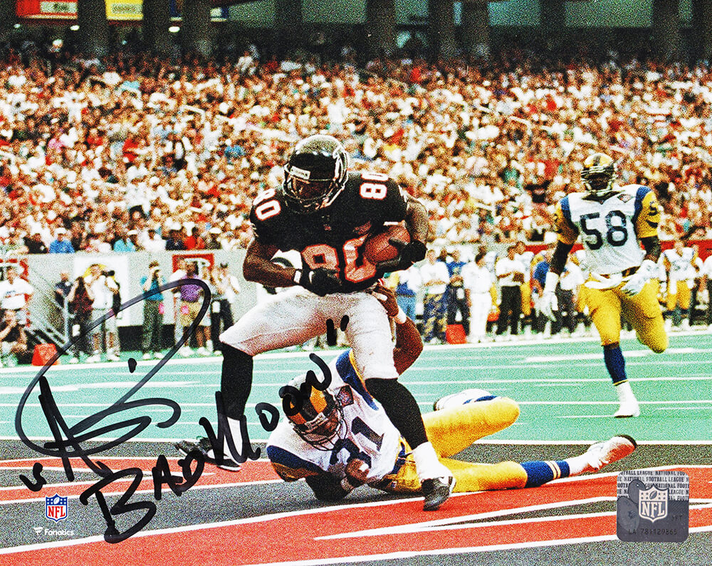 Andre Rison Signed Atlanta Falcons TD Endzone Catch 8x10 Photo w/Bad Moon (Black Ink)