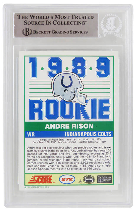 Andre Rison Signed Indianapolis Colts 1989 Score Rookie Card #272 w/Bad Moon (Beckett Encapsulated)