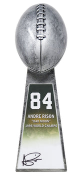 Andre Rison Signed Football World Champion 15 Inch Replica Silver Trophy With #84 Sticker