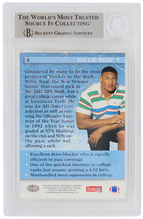 Willie Roaf Signed New Orleans Saints 1993 Upper Deck Rookie Football Card #6 (Beckett Encapsulated)