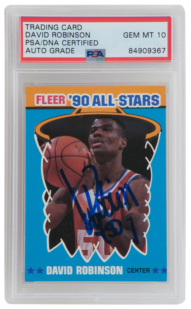 David Robinson Signed San Antonio Spurs 1990-91 Fleer All-Star Basketball Sticker Card #10 - (PSA- Auto Grade 10)