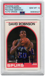 David Robinson Signed San Antonio Spurs 1989-90 NBA Hoops Basketball Rookie Card #310 - (PSA - Auto Grade 10)